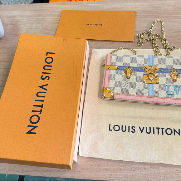 Louis Vuitton Handbags - Louis Vuitton Damier Azur Pink Accent Chain Wallet